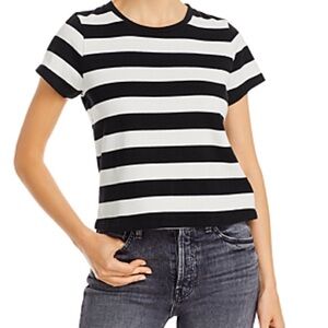 MOTHER Black and White Striped Short Sleeve Tee Shirt